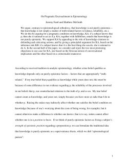 1 On Pragmatic Encroachment in Epistemology Jeremy