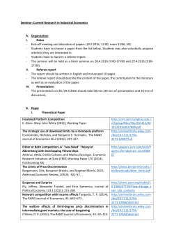 Current Research in Industrial Economics A. Organization I. Dates