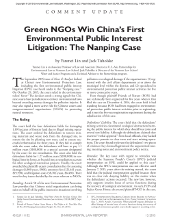 Green NGOs Win China`s First Environmental Public Interest