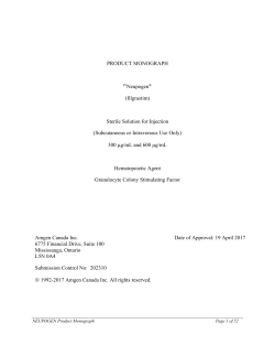 PRODUCT MONOGRAPH PrNeupogen&reg; (filgrastim) Sterile Solution