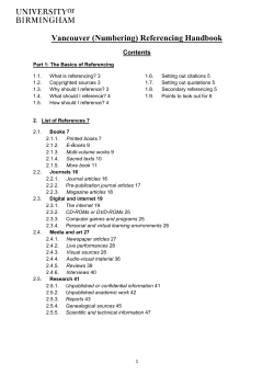 Vancouver Referencing Handbook - University of Birmingham Intranet