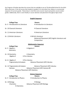 English Sequence College Prep Honors Gr. 9 Introductions to