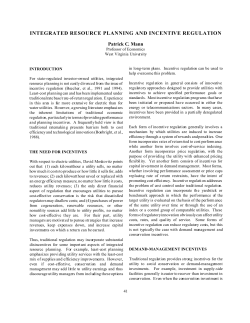 Integrated Resource Planning and Incentive Regulation