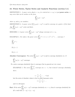 31: Power Series, Taylor Series and Analytic Functions
