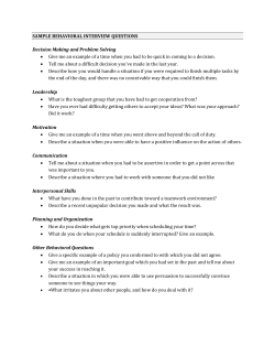 SAMPLE BEHAVIORAL INTERVIEW QUESTIONS Decision Making