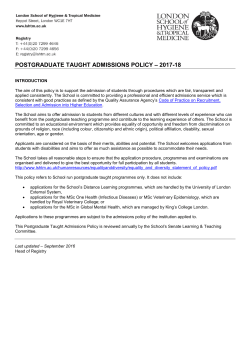 MSc ADMISSIONS POLICY (London-based)