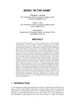 being &ldquo;in the game&rdquo; - University of York, Department of Computer