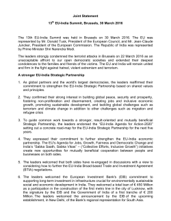 Joint statement following the EU-India summit, Brussels, 30 March