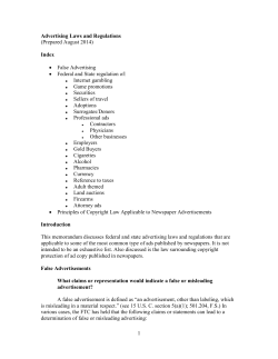 Advertising Laws and Regulations (Prepared August 2014) Index