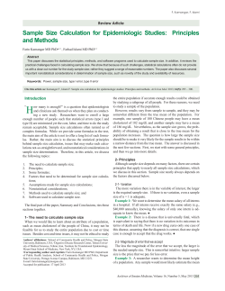 Sample Size Calculation for Epidemiologic Studies: Principles and