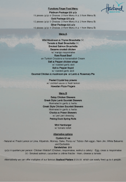 Functions Finger Food Menu Platinum Package $35 p/p 15 pieces