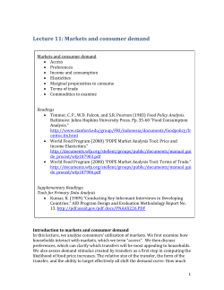 Lecture 11: Markets and consumer demand