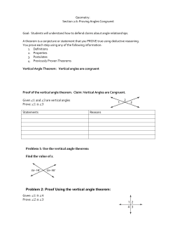 Geometry: Section 2.6: Proving Angles Congruent Goal: Students