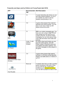 Frequently used Apps used by Children and Young People (January