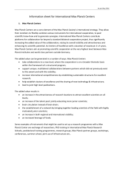 Information sheet for International Max Planck Centers