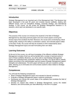 Session 1: Development of the Strategic