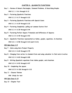 CHAPTER 8 – QUADRATIC FUNCTIONS Day 1