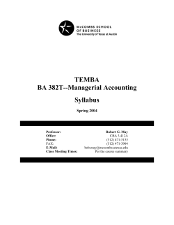 BA 382T--Managerial Accounting