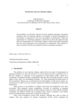 1 Decoherence and wave function collapse Roland Omn&egrave;s