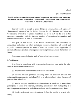 Draft (for consideration) Toolkit on International Cooperation of