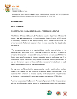 MEDIA RELEASE DATE: 24 MAY 2017 MINISTER DAVIES