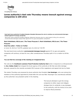 Levee authority`s tied vote Thursday means lawsuit against energy