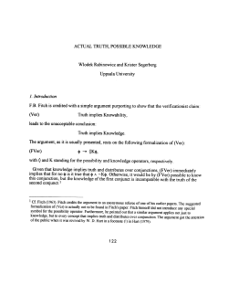 ACTUAL TRUTH, POSSIBLE KNOWLEDGE Wlodek Rabinowicz