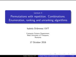 Lecture 3 Permutations with repetition. Combinations