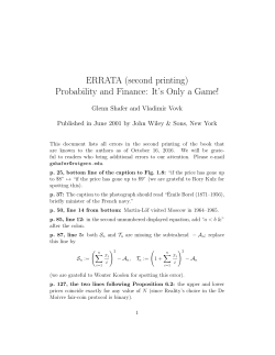 ERRATA (second printing) Probability and Finance: It`s Only a Game!