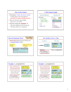 One-on-One Sessions A Motivating Example How Do Functions
