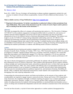Use of Strategic Self -Monitoring to Enhance Academic Engagement