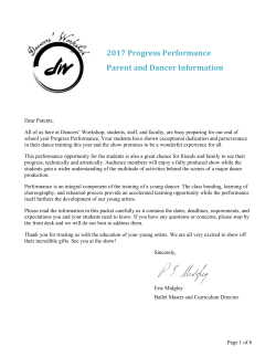 2017 Progress Performance Parent and Dancer Information