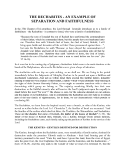 the rechabites - an example of separation and faithfulness