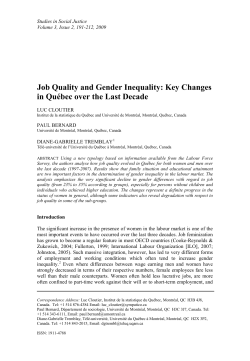 Job Quality and Gender Inequality: Key Changes in Qu&eacute;bec over the