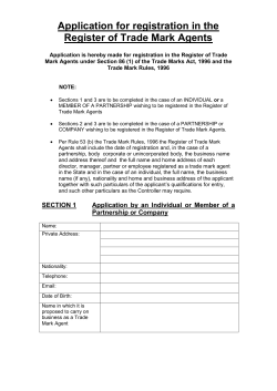 Application for registration in the Register of Trade Mark Agents