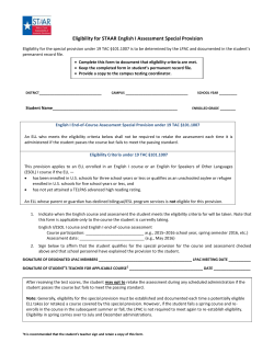 STAAR Eligibility for Special English I/II EOC Provisions
