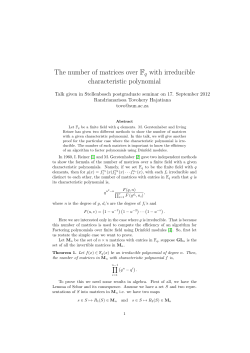 The number of matrices over Fg with irreducible characteristic