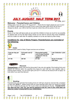 Summer Holidays 2017 - Sticky Fingers Enfield