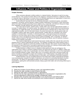 INFLUENCE, POWER AND POLITICS IN ORGANIZATIONS `