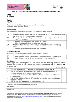 APPLICATION FOR CHILDMINDER INDUCTION PROGRAMME