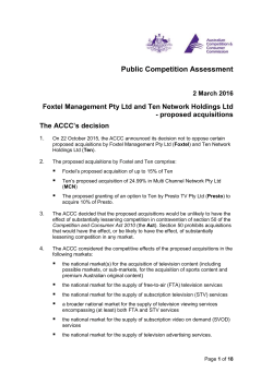 Foxtel - proposed acquisition arrangements with