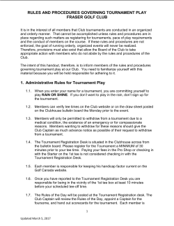 Administrative Rules For Tournament Play