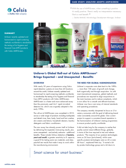 Unilever`s Global Roll-out of Celsis AMPiScreen&reg; Brings Expected