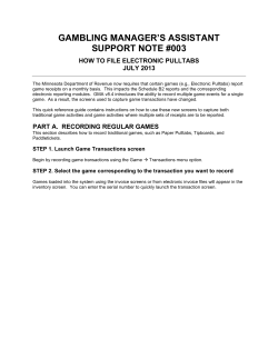 GAMBLING MANAGER`S ASSISTANT SUPPORT NOTE #003