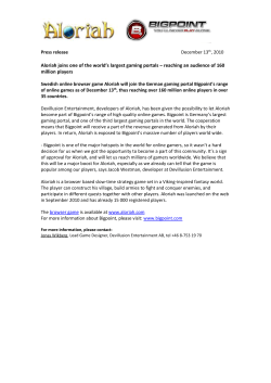 Press release December 13th, 2010 Aloriah joins one of the world`s