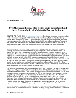Oryx Midstream Receives $300 Million Equity Commitment and