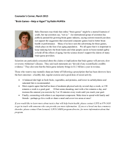 Counselor`s Corner, March 2015 &ldquo;Brain Games &ndash; Help or Hype?&rdquo; by