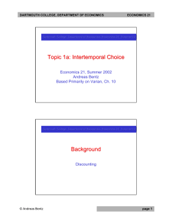 Topic 1a: Intertemporal Choice Background