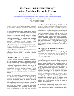 Selection of maintenance strategy, using Analytical