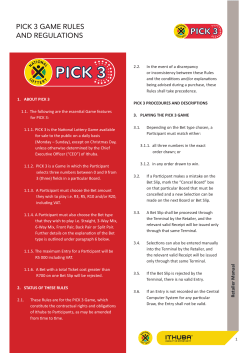 PICK 3 GAME RULES AND REGULATIONS